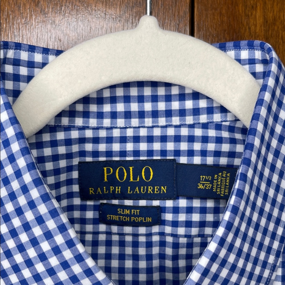 Polo by Ralph Lauren Blue and White Checkered Gingham Oxford Shirt 17.5 36/37 - Picture 2 of 5